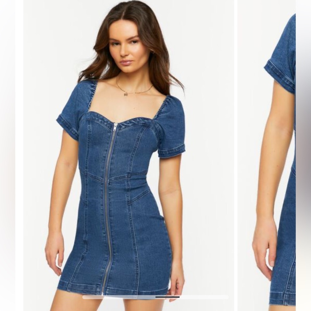 Denim Zip - Up Sweetheart mini dress. New with tags